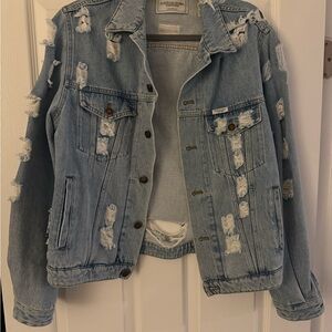Stylish Light Blue Distressed Jean Jacket